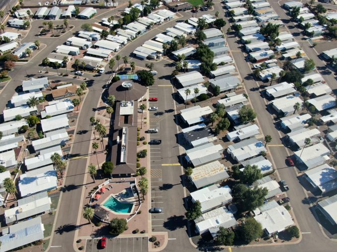 Aerial view of homes in Longhaven Estates