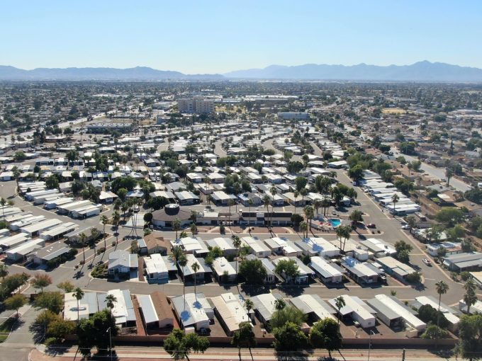 Aerial view of homes in Longhaven Estates